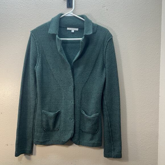 CAbi Jacket Size S Forest Green Knit Snap Button Up Blazer Quiet Luxury Career - Picture 1 of 6